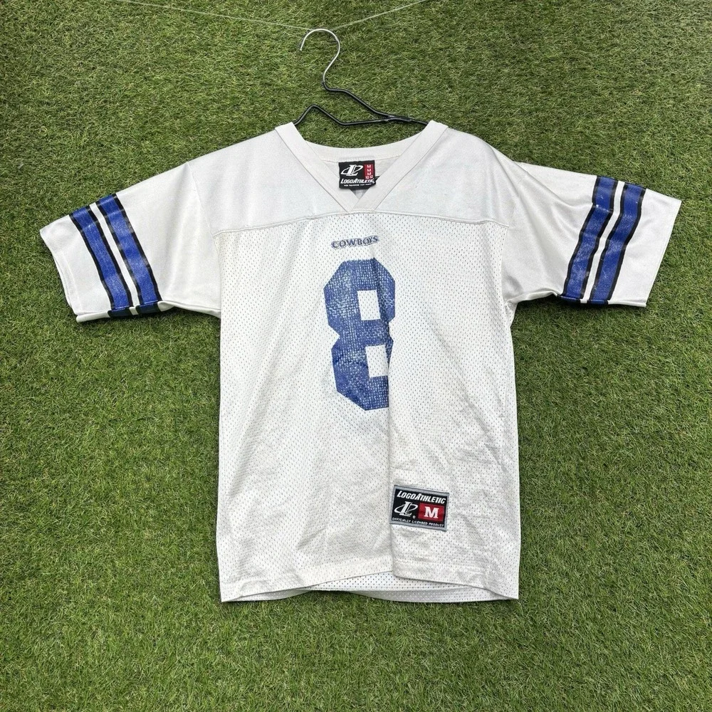 Vintage Troy Aikman #8 Cowboys Jersey Youth Medium 10–12 Logo Athletic NFL White